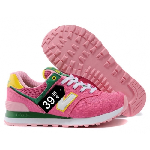 Zapatillas NB 574 Rosa, Verde y Amarillo (Logo Blanco)